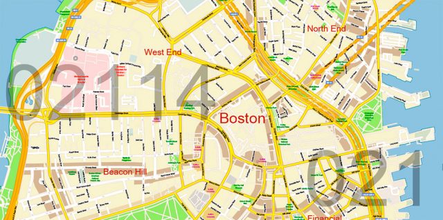 Boston Massachusetts US PDF Map Vector Exact City Plan High Detailed ...