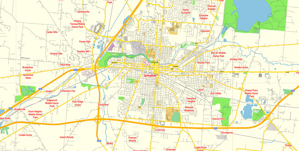 Dayton + Springfield Ohio US Map Vector Free Editable Layered Adobe Illustrator + PDF + SVG