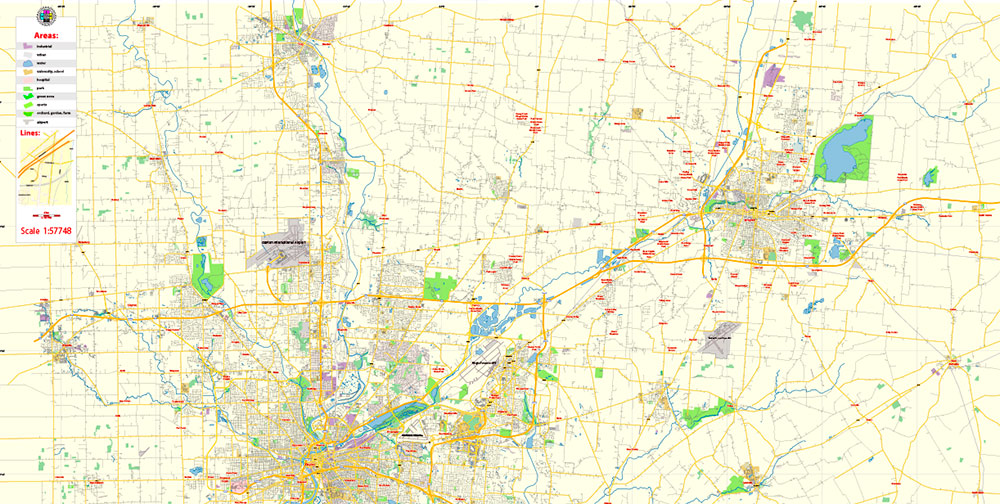Dayton + Springfield Ohio US Map Vector Free Editable Layered Adobe Illustrator + PDF + SVG