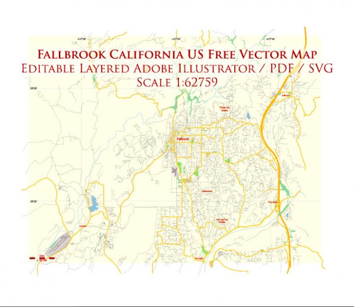Fallbrook California US Map Vector Free Editable Layered Adobe