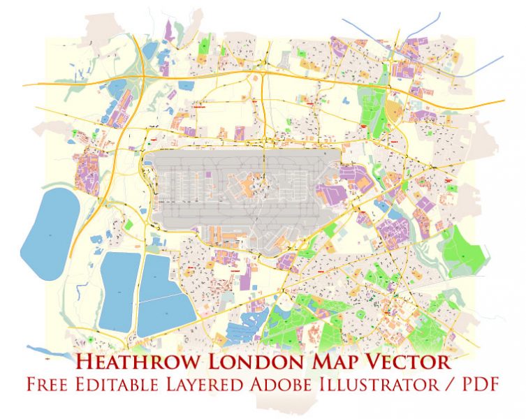 Heathrow Airport London UK Map Vector Free Editable Layered Adobe