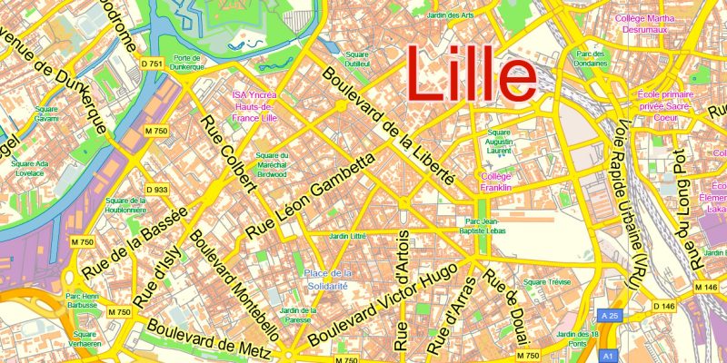 Lille France Map Vector Exact City Plan Low Detailed Street Map