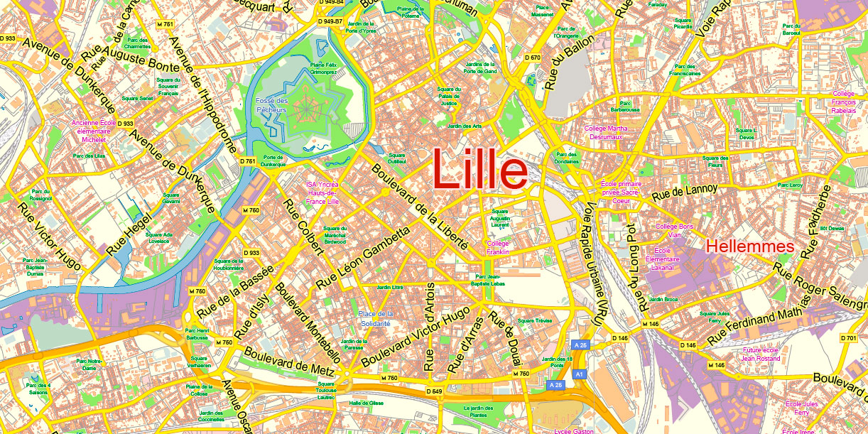 Lille France Map Vector Exact City Plan Low Detailed Street Map ...