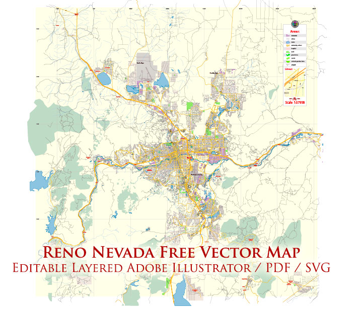 Reno Nevada US Map Vector Free Editable Layered Adobe Illustrator + PDF + SVG