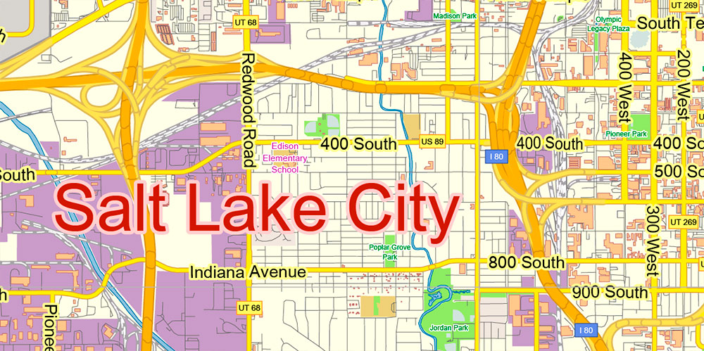 Urban plan Salt Lake City Utah Adobe Illustrator Fully Editable