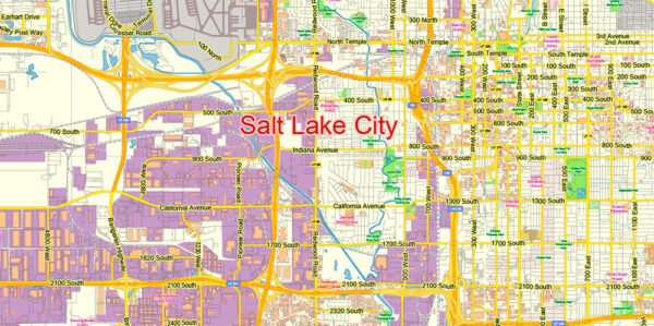 Salt Lake City Utah US PDF Map Vector Exact City Plan Low Detailed