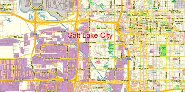 Salt Lake City Utah US PDF Map Vector Exact City Plan Low Detailed ...