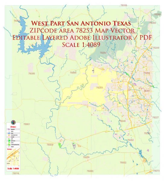 San Antonio West 78253 Texas US PDF Map Vector Exact City Plan High ...