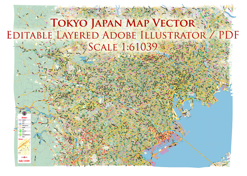Tokyo Japan Map Vector Exact City Plan Low Detailed Street Map editable Adobe Illustrator in layers