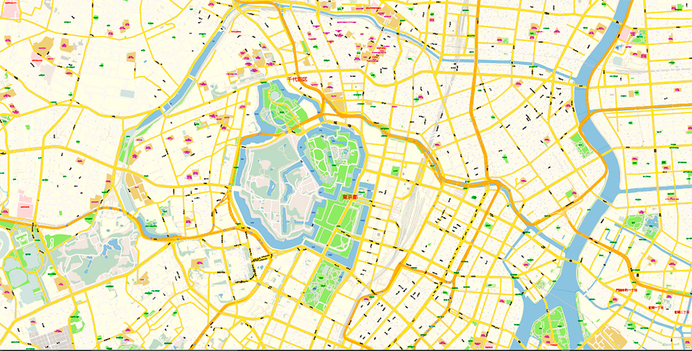 Tokyo Japan Map Vector Exact City Plan High Detailed Street Map editable Adobe Illustrator in layers
