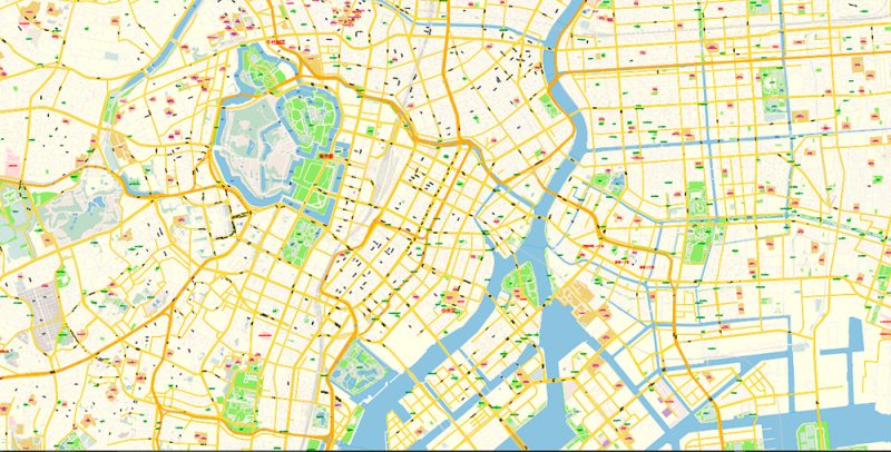 Tokyo Japan Map Vector Exact City Plan High Detailed Street Map editable Adobe Illustrator in layers
