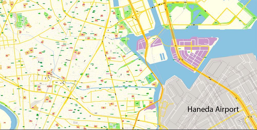 Tokyo Japan PDF Map Vector Exact City Plan High Detailed Street Map editable Adobe PDF in layers