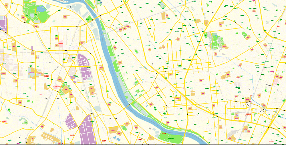 Tokyo Japan PDF Map Vector Exact City Plan High Detailed Street Map editable Adobe PDF in layers