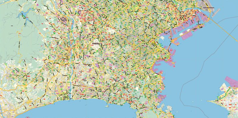 Yokohama Japan Map Vector Exact City Plan Low Detailed Street Map editable Adobe Illustrator in layers