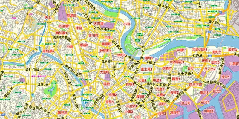 Yokohama Japan Map Vector Exact City Plan Low Detailed Street Map editable Adobe Illustrator in layers