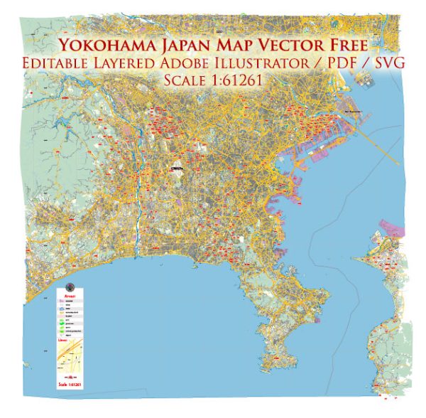 Yokohama Japan Map Vector Free Editable Layered Adobe Illustrator + PDF + SVG