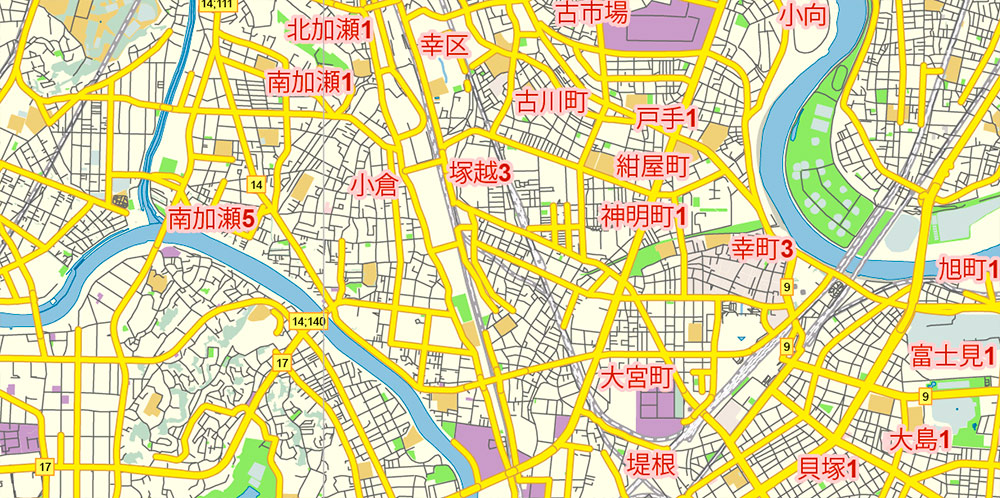 Yokohama Japan Map Vector Free Editable Layered Adobe Illustrator + PDF + SVG