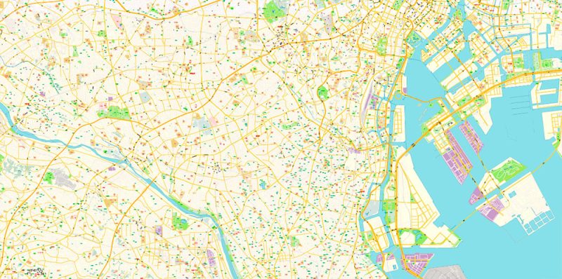 Yokohama Japan Map Vector Exact City Plan High Detailed Street Map editable Adobe Illustrator in layers