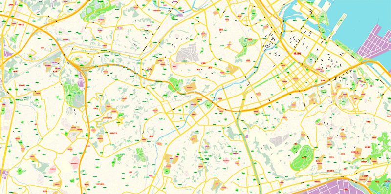 Yokohama Japan Map Vector Exact City Plan High Detailed Street Map editable Adobe Illustrator in layers