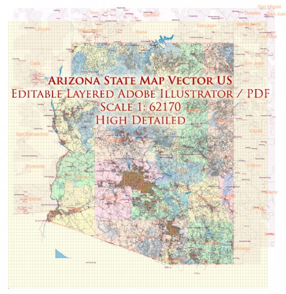 Arizona State US PDF Map Vector Exact State Plan High Detailed Road Map