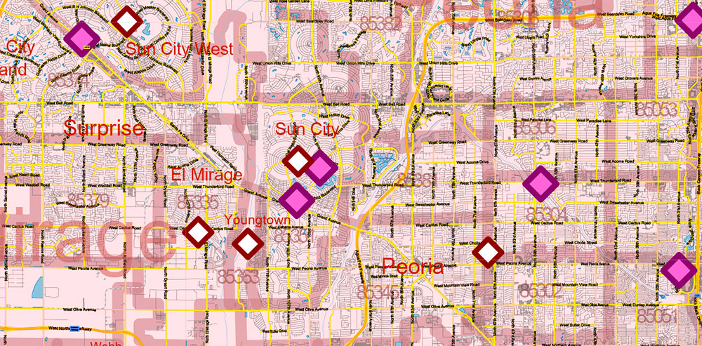 Arizona State US PDF Map Vector Exact State Plan High Detailed Road Map + admin + Zipcodes editable Adobe PDF in layers