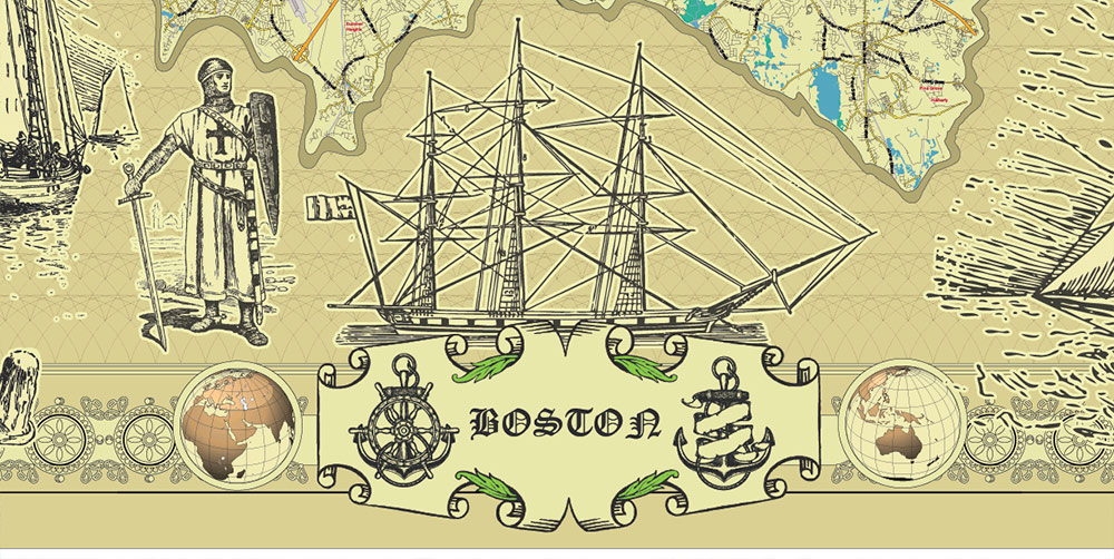 Boston Massachusetts US Map Vector Antique Style City Plan Detailed Street Map editable Adobe Illustrator in layers