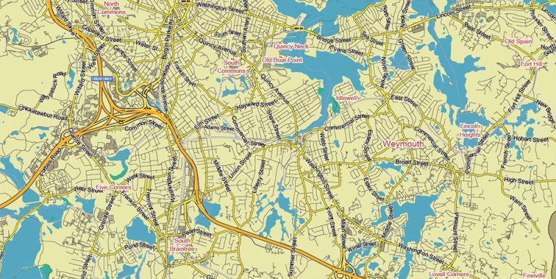 Boston Massachusetts US Map Vector Antique Style City Plan Detailed Street Mapeditable Adobe Illustrator in layers