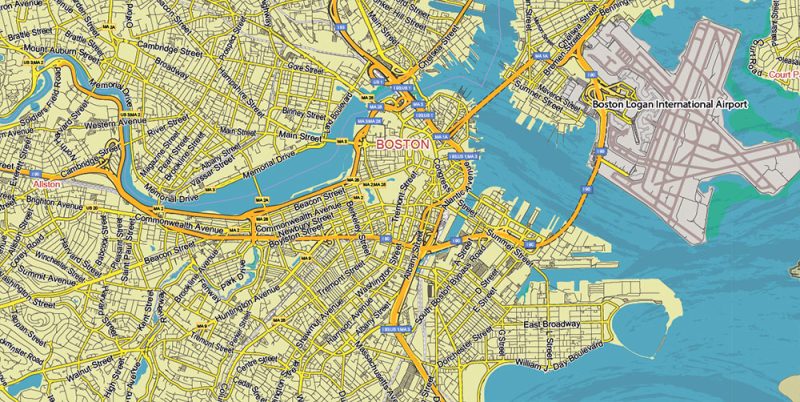 Boston Massachusetts US Map Vector Antique Style City Plan Detailed Street Mapeditable Adobe Illustrator in layers