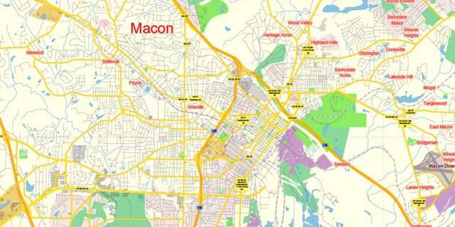 Macon Georgia US Map Vector Free Editable Layered Adobe Illustrator ...