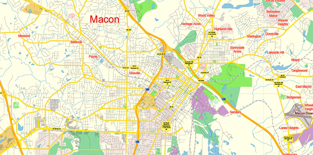 Macon Georgia US Map Vector Free Editable Layered Adobe Illustrator + PDF + SVG