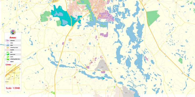 Macon Georgia US Map Vector Exact City Plan High Detailed Street Map editable Adobe Illustrator in layers