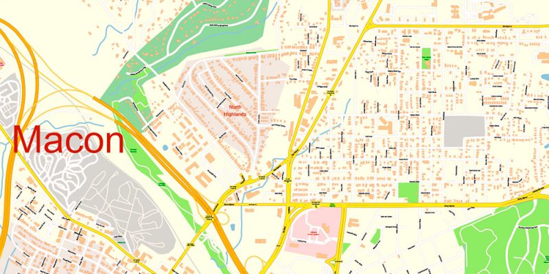 Macon Georgia US Map Vector Exact City Plan High Detailed Street Map editable Adobe Illustrator in layers