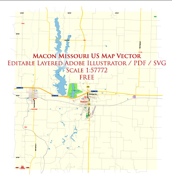 Macon Missouri US Map Vector Free Editable Layered Adobe Illustrator + PDF + SVG