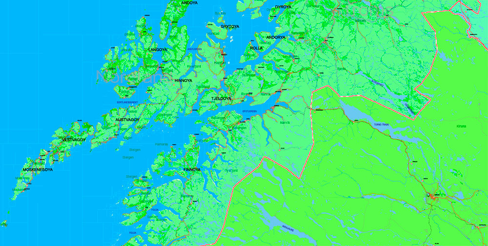 Norway Map Vector CDR Full Extra High Detailed 01 (all roads) + Relief + Admin Areas editable CorelDRAW in layers (2 parts NS)