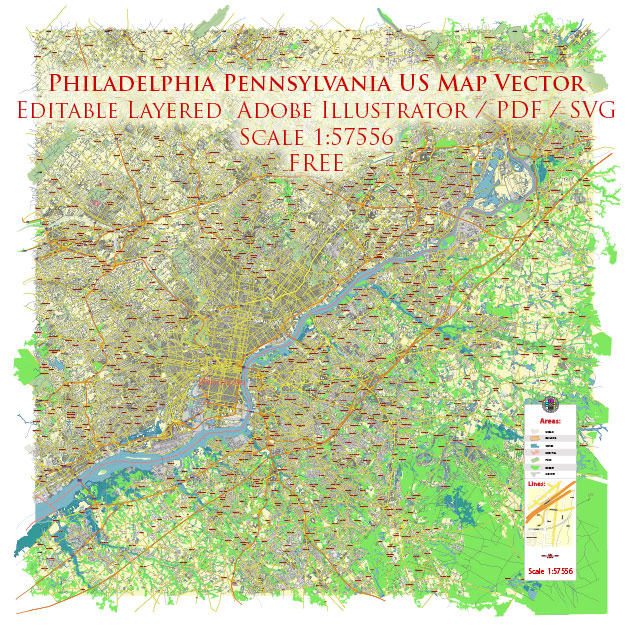 Philadelphia Pennsylvania US Map Vector Free Editable Layered Adobe Illustrator + PDF + SVG