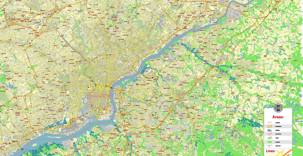 Philadelphia Pennsylvania US Map Vector Free Editable Layered Adobe Illustrator + PDF + SVG