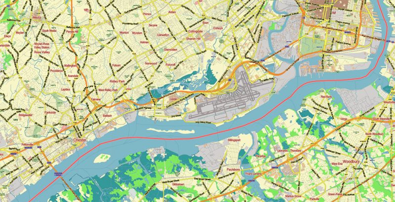 Philadelphia Pennsylvania US Vector Map Exact City Plan & Street Map editable Adobe Illustrator in layers