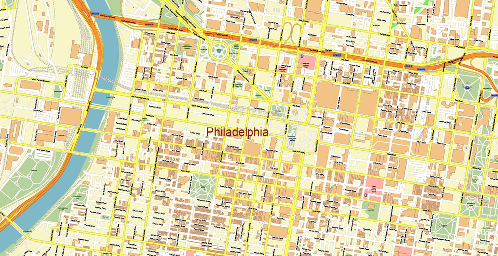 Philadelphia Pennsylvania US Map Vector Exact City Plan High Detailed Street Map editable Adobe Illustrator in layers