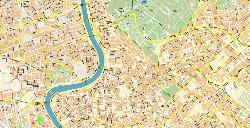Roma Rome Italy Map Vector Exact City Plan High Detailed Street Map editable Adobe Illustrator in layers
