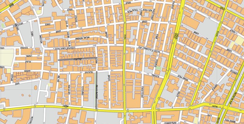 Tel Aviv-Yafo Israel Map Vector (Hebrew) Exact City Plan High Detailed Street Map editable Adobe Illustrator in layers