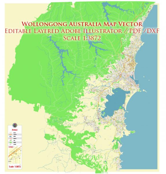 Wollongong Australia Map Vector Exact City