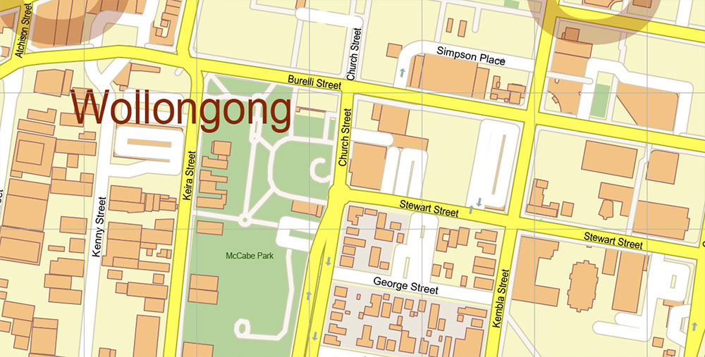 Wollongong Australia AutoCAD Map Vector Exact City Plan High Detailed Street Map editable DWG + PDF + DXF in layers