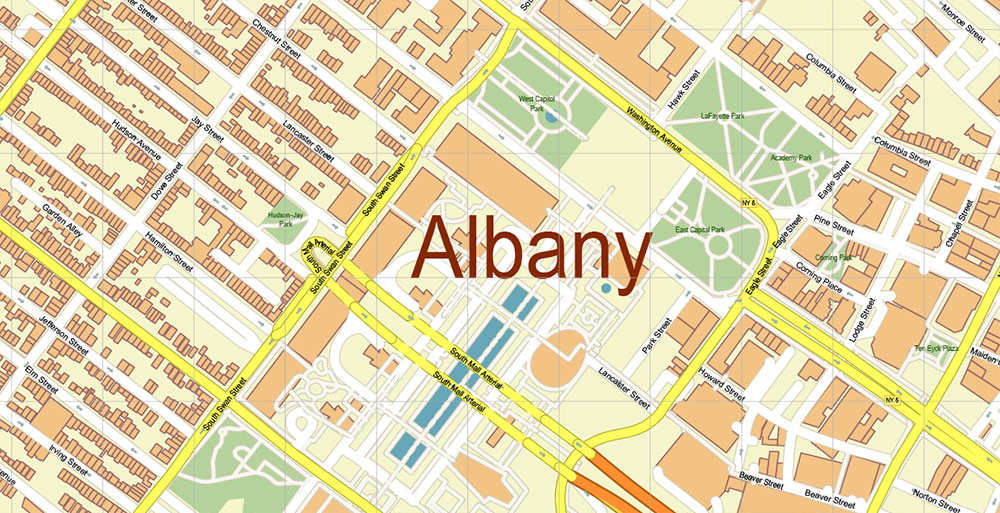 Albany County New York US PDF Vector Map Exact State Plan High Detailed Road Map + admin + Zipcodes editable Adobe PDF in layers