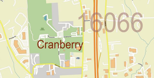 Cranberry 16066 Plus Surrounding Zip Codes Pennsylvania Us Map Vector Exact City Plan High 2079