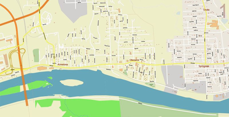 Cranberry 16066 plus surrounding zip codes Pennsylvania US Map Vector Exact City Plan High Detailed Street Map editable Adobe Illustrator in layers