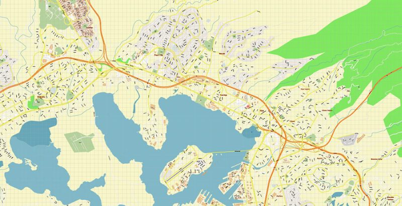 Honolulu Oahu Hawaii US Map Vector Exact City Plan High Detailed Street Map editable Adobe Illustrator in layers