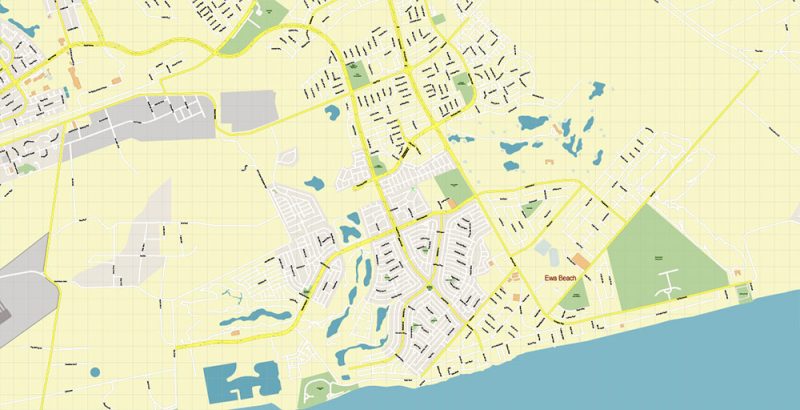 Honolulu Oahu Hawaii US Map Vector Exact City Plan High Detailed Street Map editable Adobe Illustrator in layers