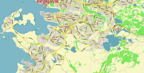 Iceland full country Map Vector Accurate Road Plan High Detailed Street ...