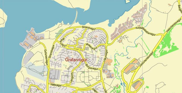 Iceland full country Map Vector Accurate Road Plan High Detailed Street ...