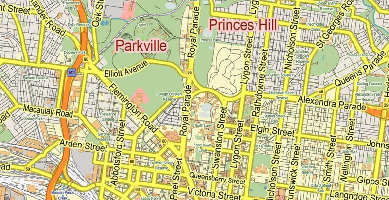 Melbourne Australia Grande area Vector Map Exact City Plan Street Map editable Adobe Illustrator in layers